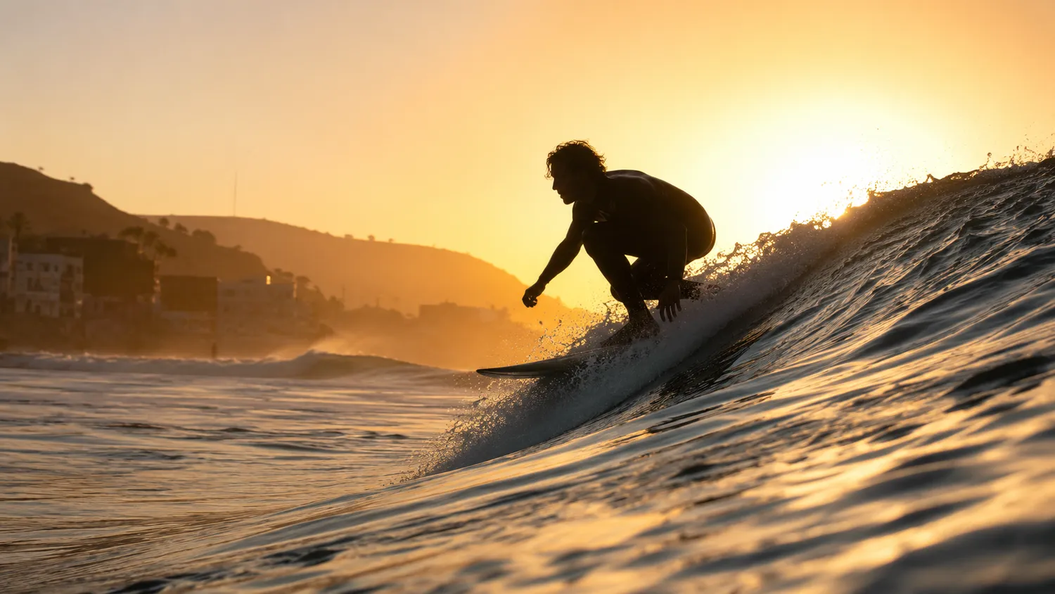 Surf, take-off en contre-jour