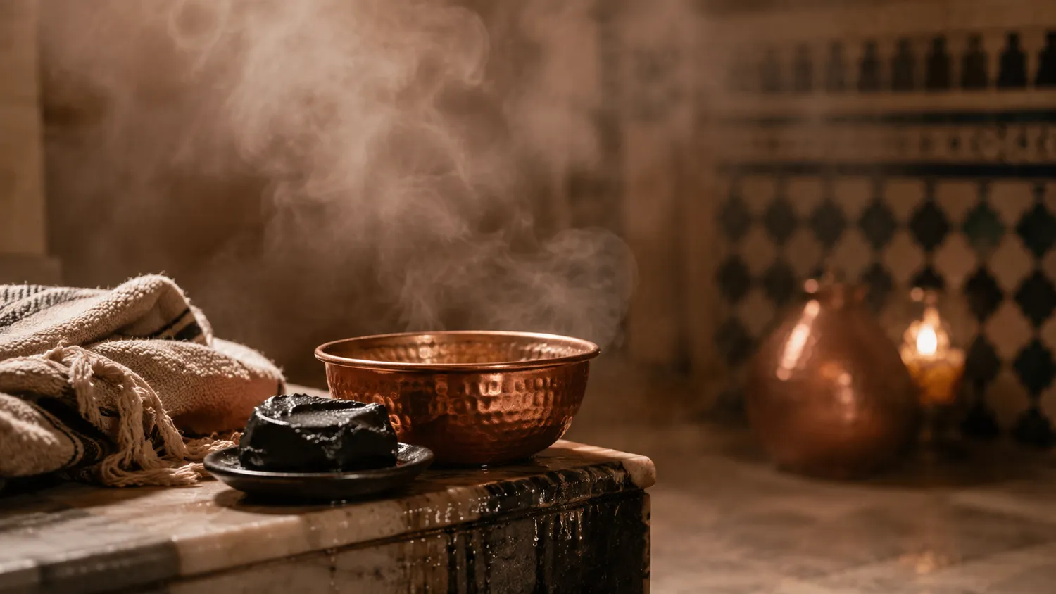 Hammam — savon noir, cuivre, buée